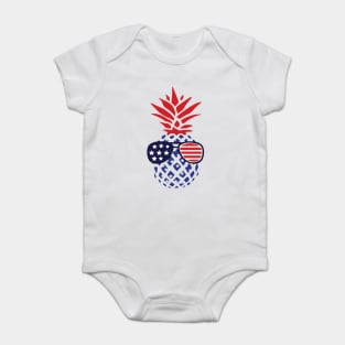 Hawaiian Pineapple American Flag Sunglasses 4th of July Baby Bodysuit